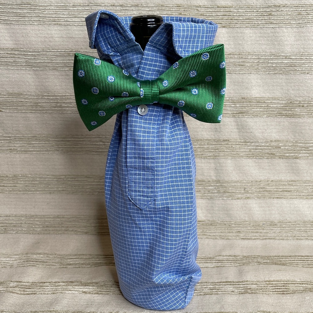Handcrafted Wine and Liquor Bottle Gift Bag Made From Shirt and Tie